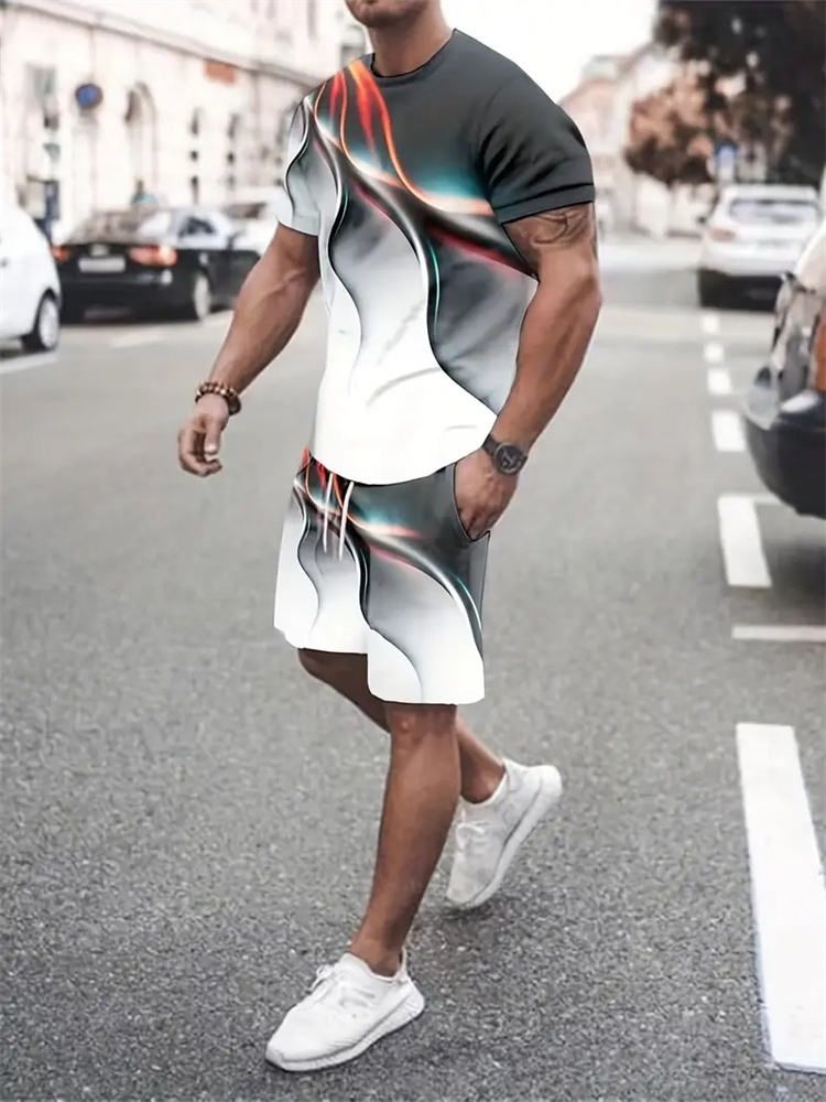 Summer Clothing Modest - Men Women Gradient Texture T-shirt Two-piece