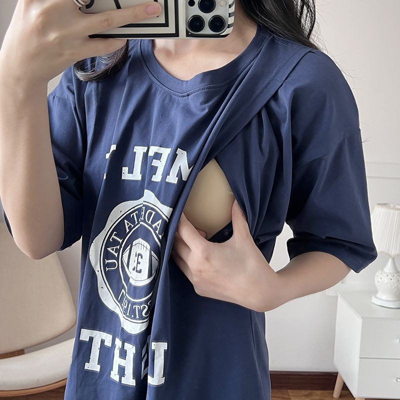 Summer Clothing Dress - Nursing Dress Pregnant Breastfeeding Long T-Shirt