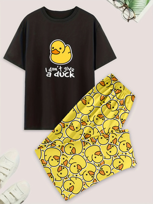Summer Duck Clothing - Men's casual pajama set, duck-print short-sleeved