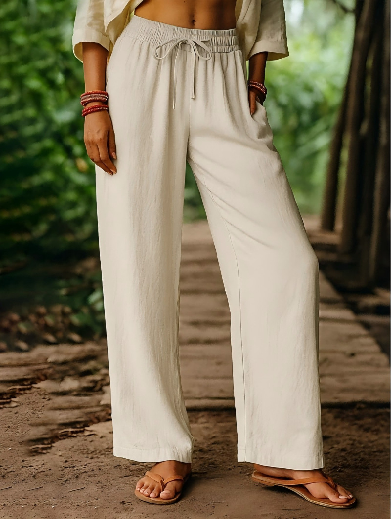Palazzo Pant Wide - Women's Elastic Waist Linen Pants -