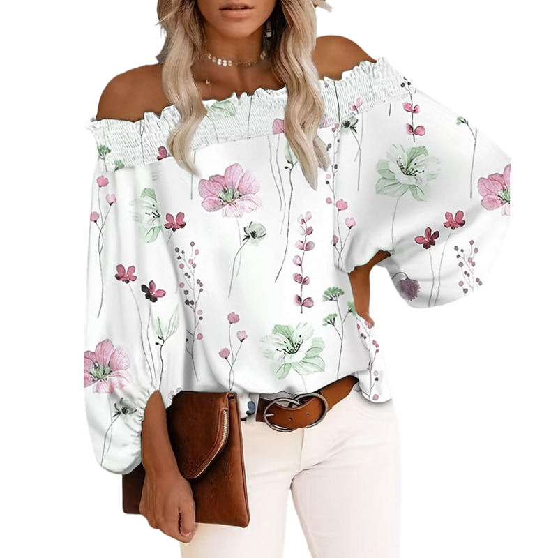 Off Shoulder Blouse - Plus Size New Women's Casual Floral