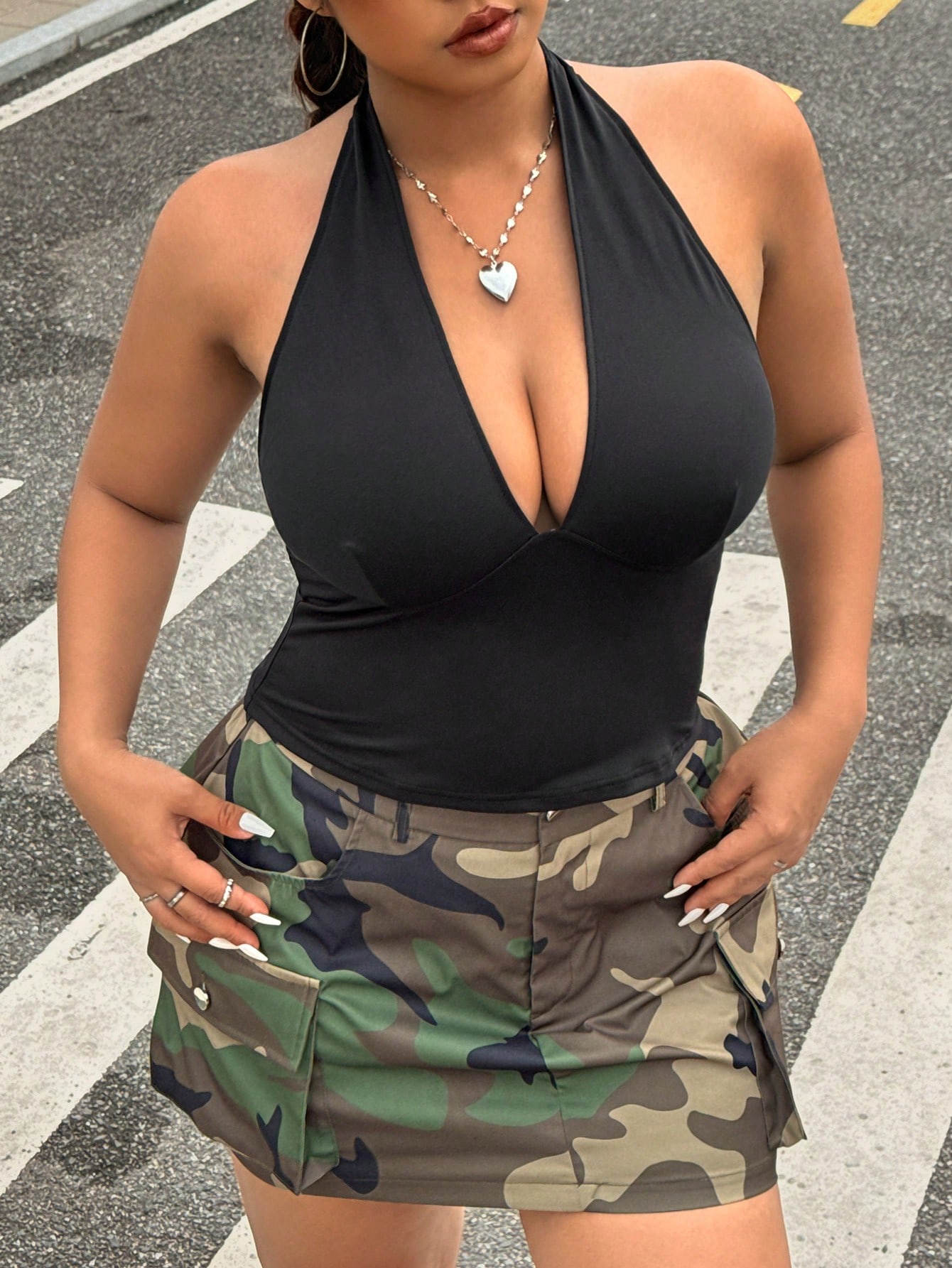 Halter Neck Top - New fashion solid color plus size