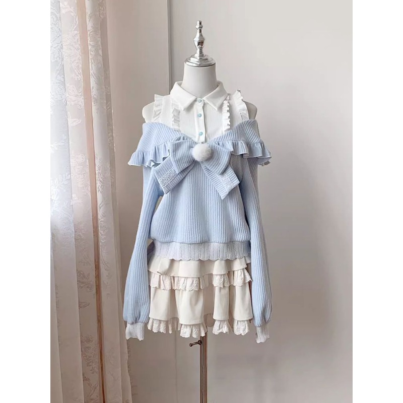 Off Shoulder Blouse - Kawaii Soft Girl Lolita 2 Piece