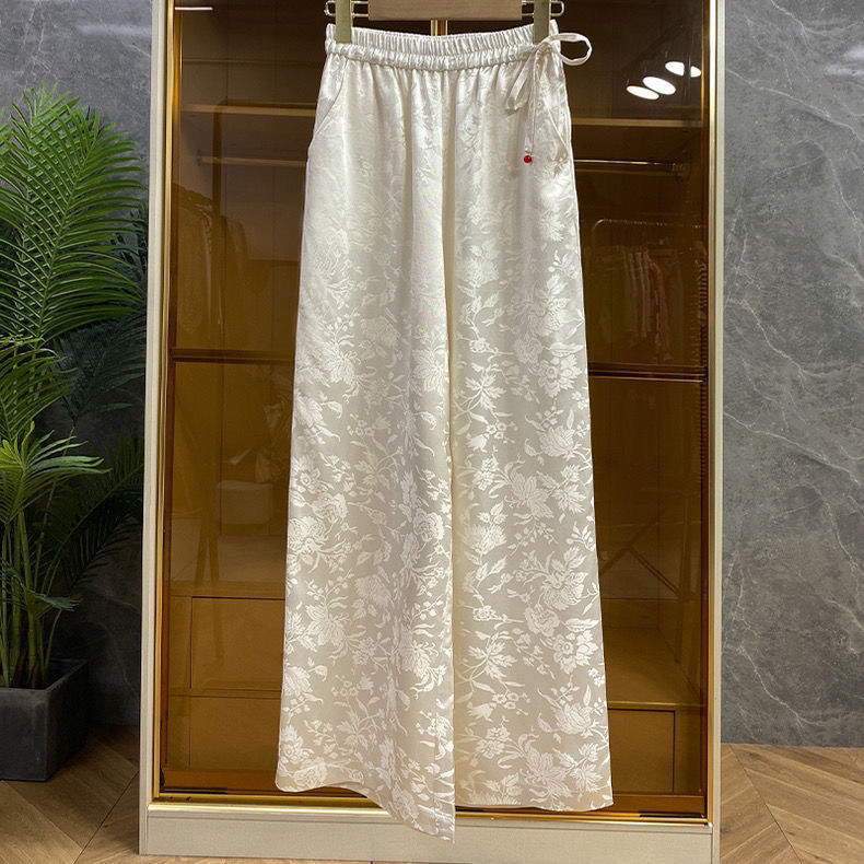 Palazzo Pant Wide - Elegant Chinese Style Jacquard Satin High-Waist