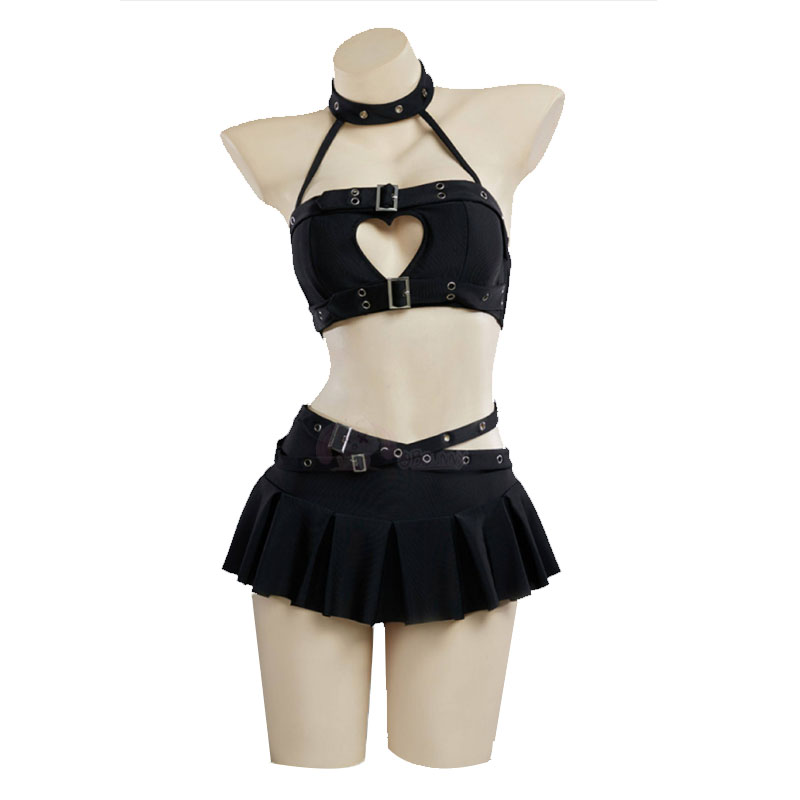 Halter Neck Top - Gothic Punk Heart Hollow Halter Swimsuit