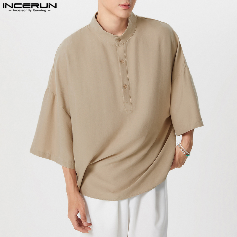 Summer Clothing Colors 2026 - INCERUN Men Shirt Solid Color Stand