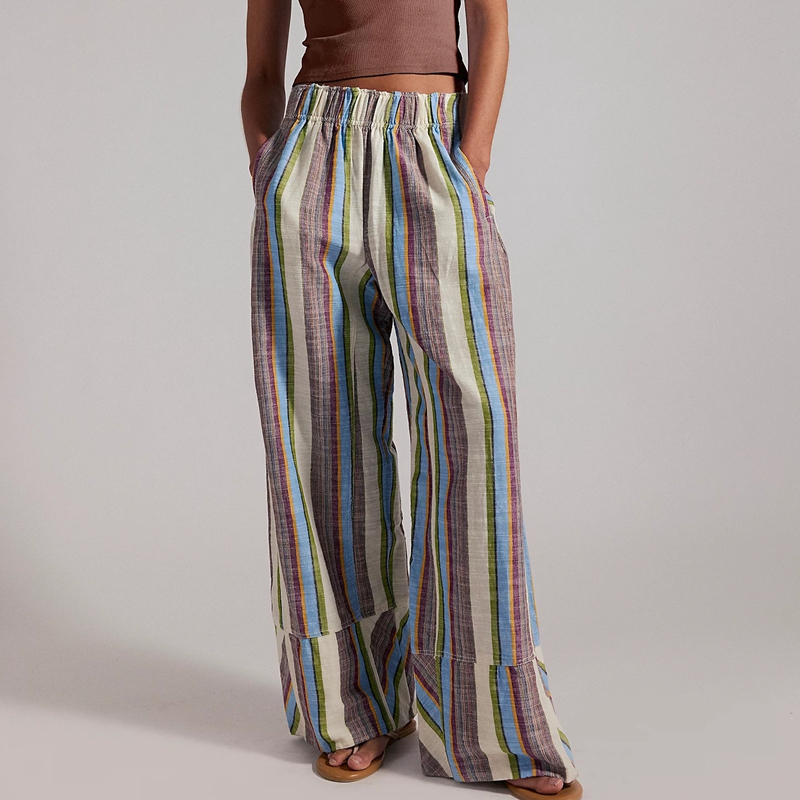 Palazzo Pant Wide - Women's Y2k Vintage Stripes Print Elastic