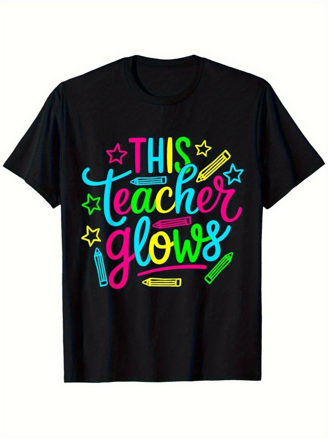 Summer Clothing Trends 2025 - Glow-in-the-Dark Neon Teacher T-Shirt - 80s