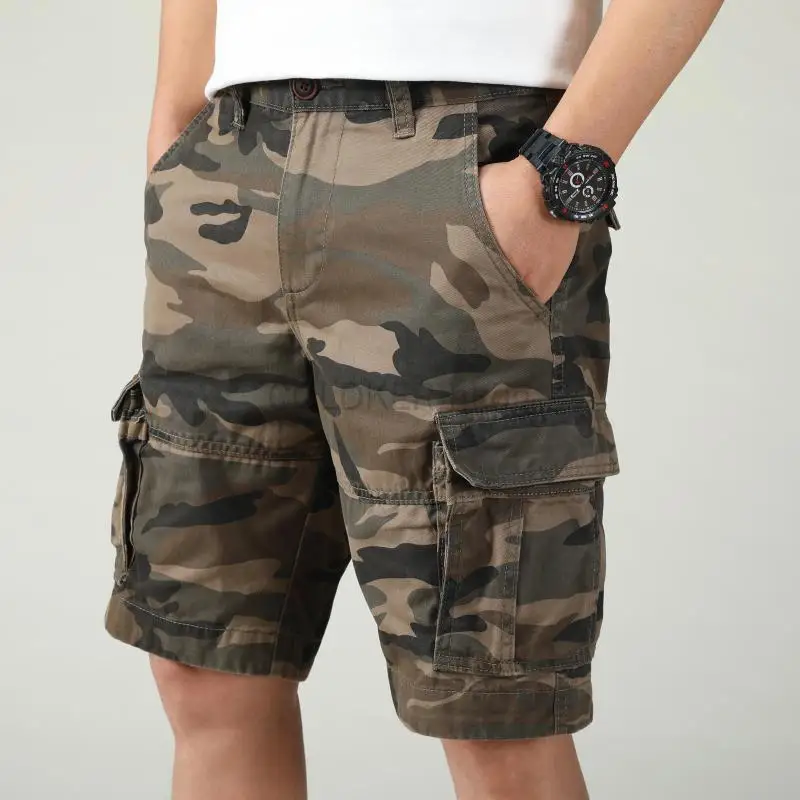 Vintage Summer Clothing Brand - Camouflage Cargo Shorts for Men Summer