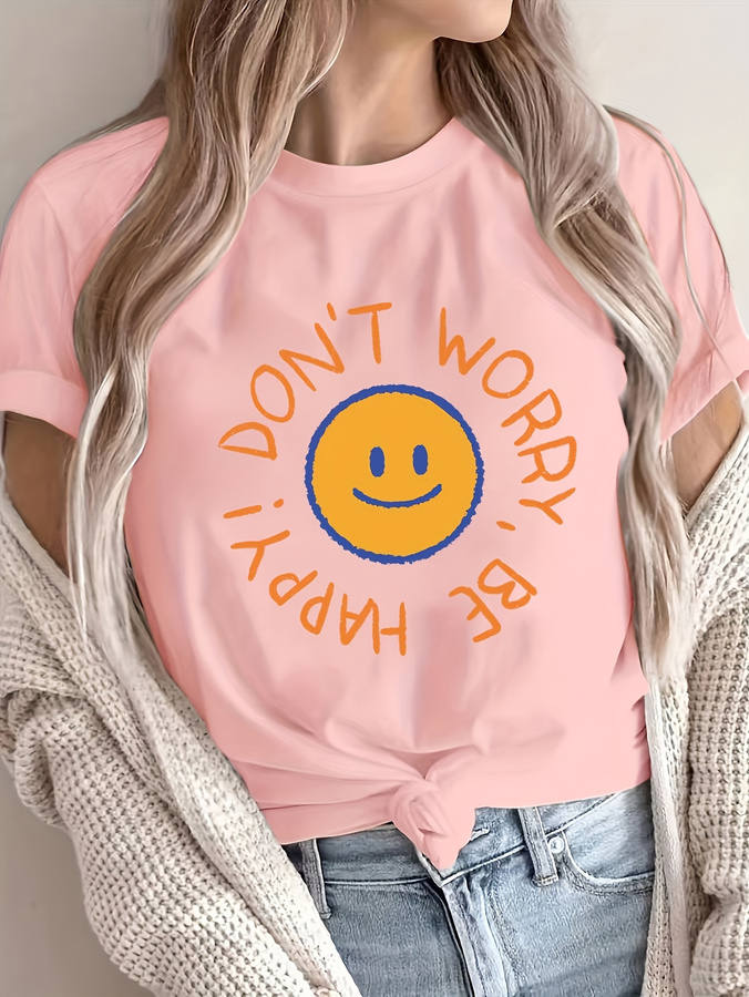 Summer Clothing Trends 2025 - Casual Crew Neck T-Shirt with Smile