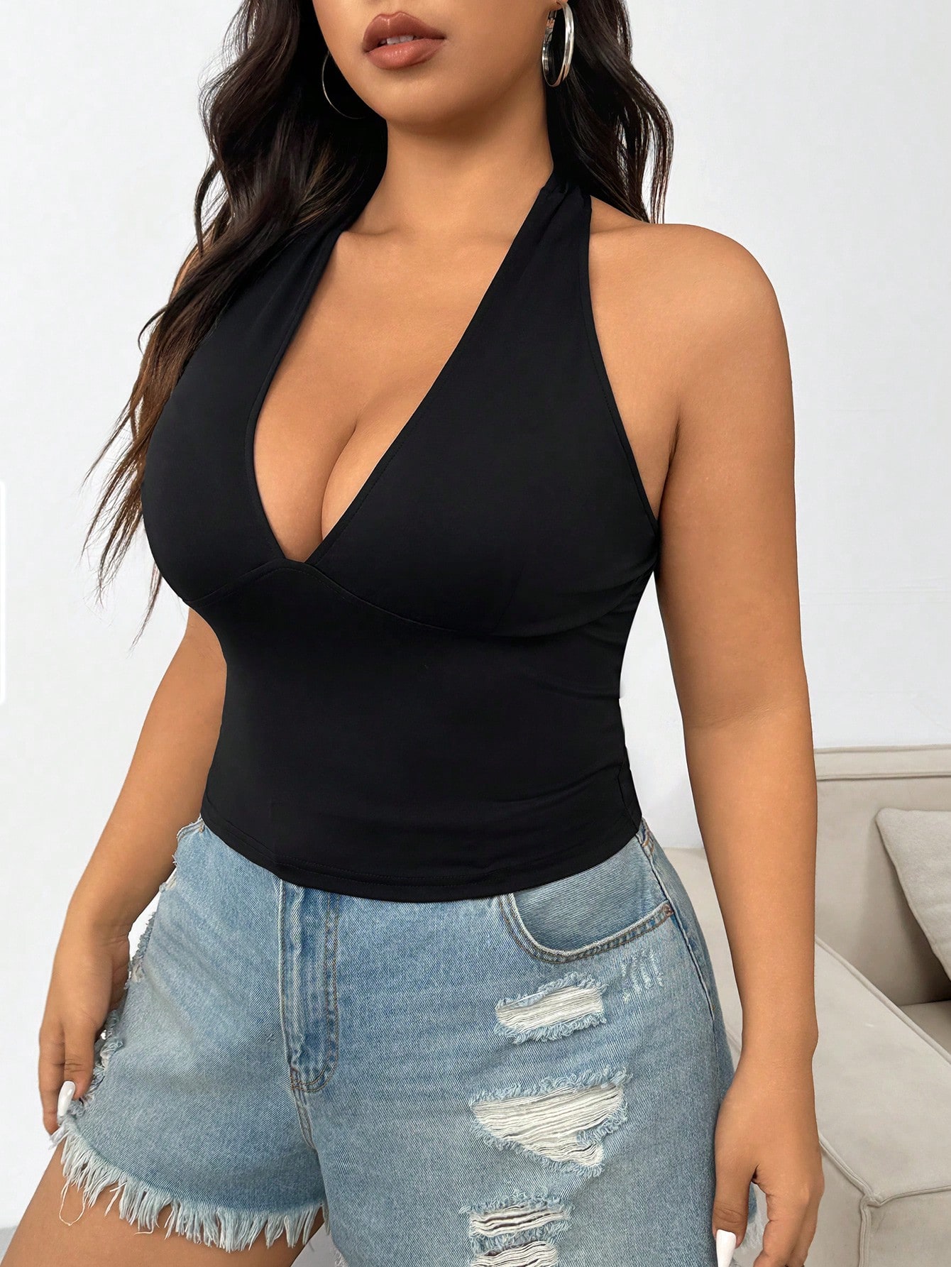 New fashion solid color plus s - đánh giá và giá Halter Neck Top