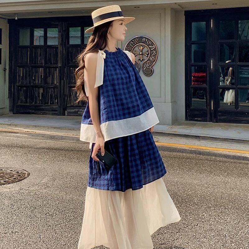Women's Blue Plaid Two Piece S - đánh giá và giá Halter Neck Top