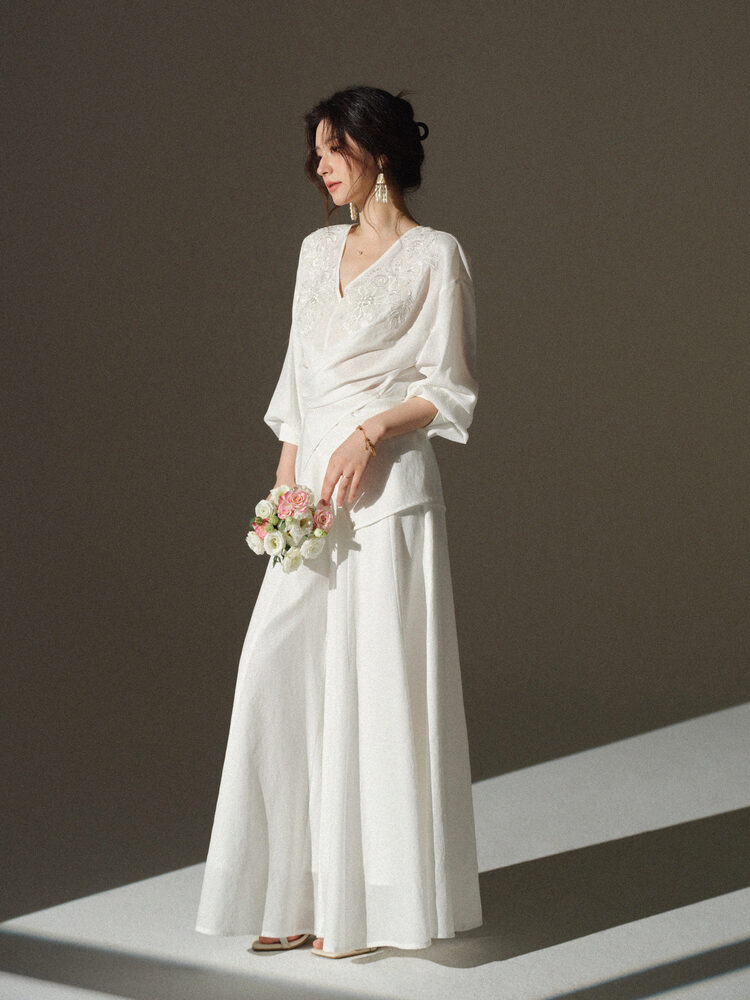 V Neck Embroidered Blouse and  - đánh giá và giá Palazzo Pant Wide