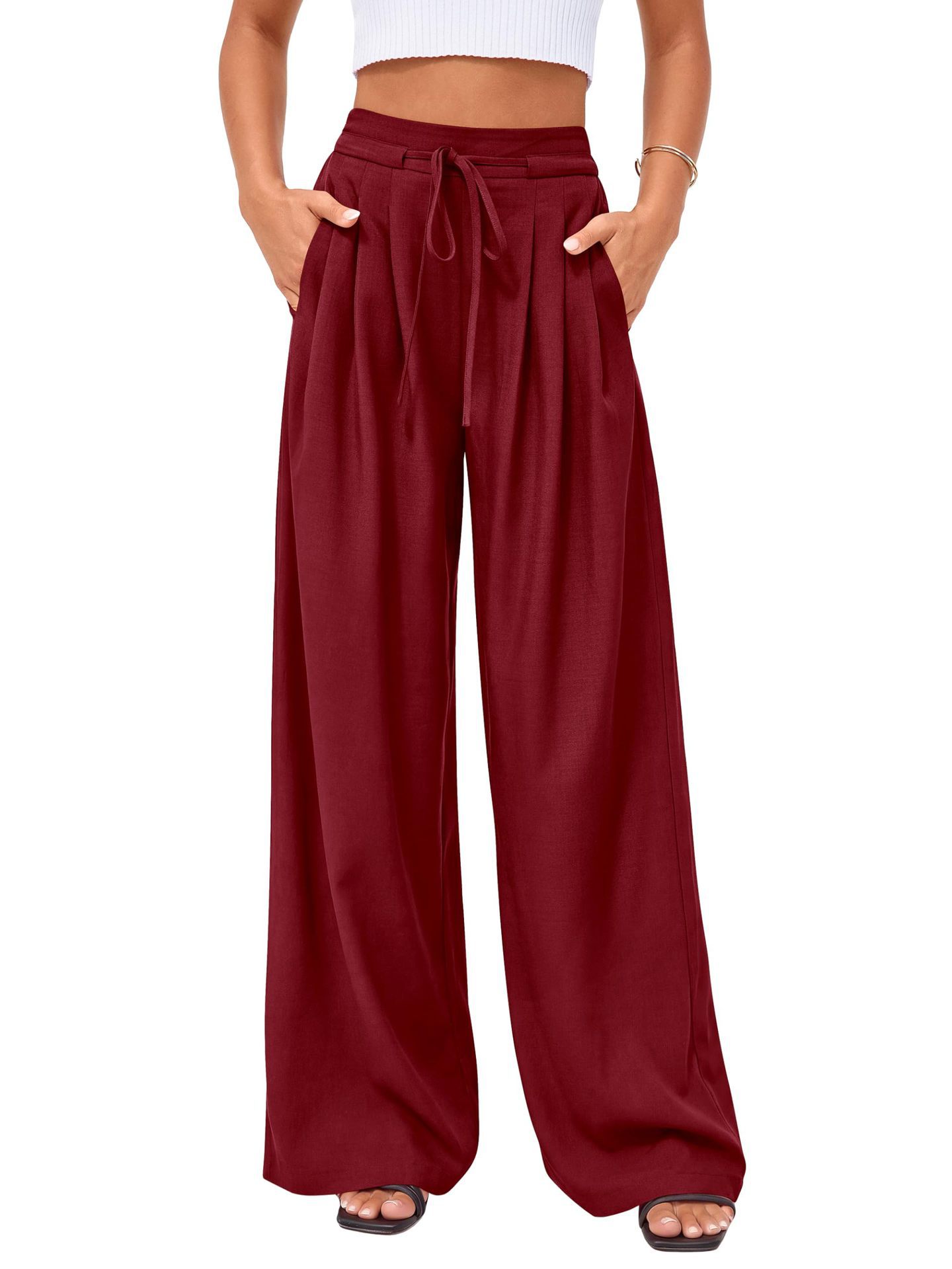Women High Waist Drawstring Wi - đánh giá và giá Palazzo Pant Wide