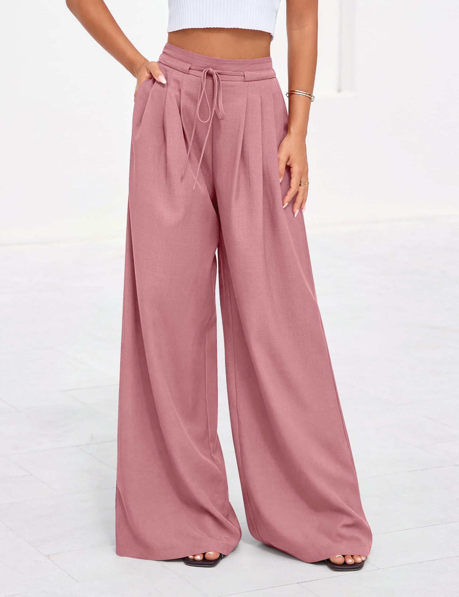 Women High Waist Drawstring Wi - đánh giá và giá Palazzo Pant Wide
