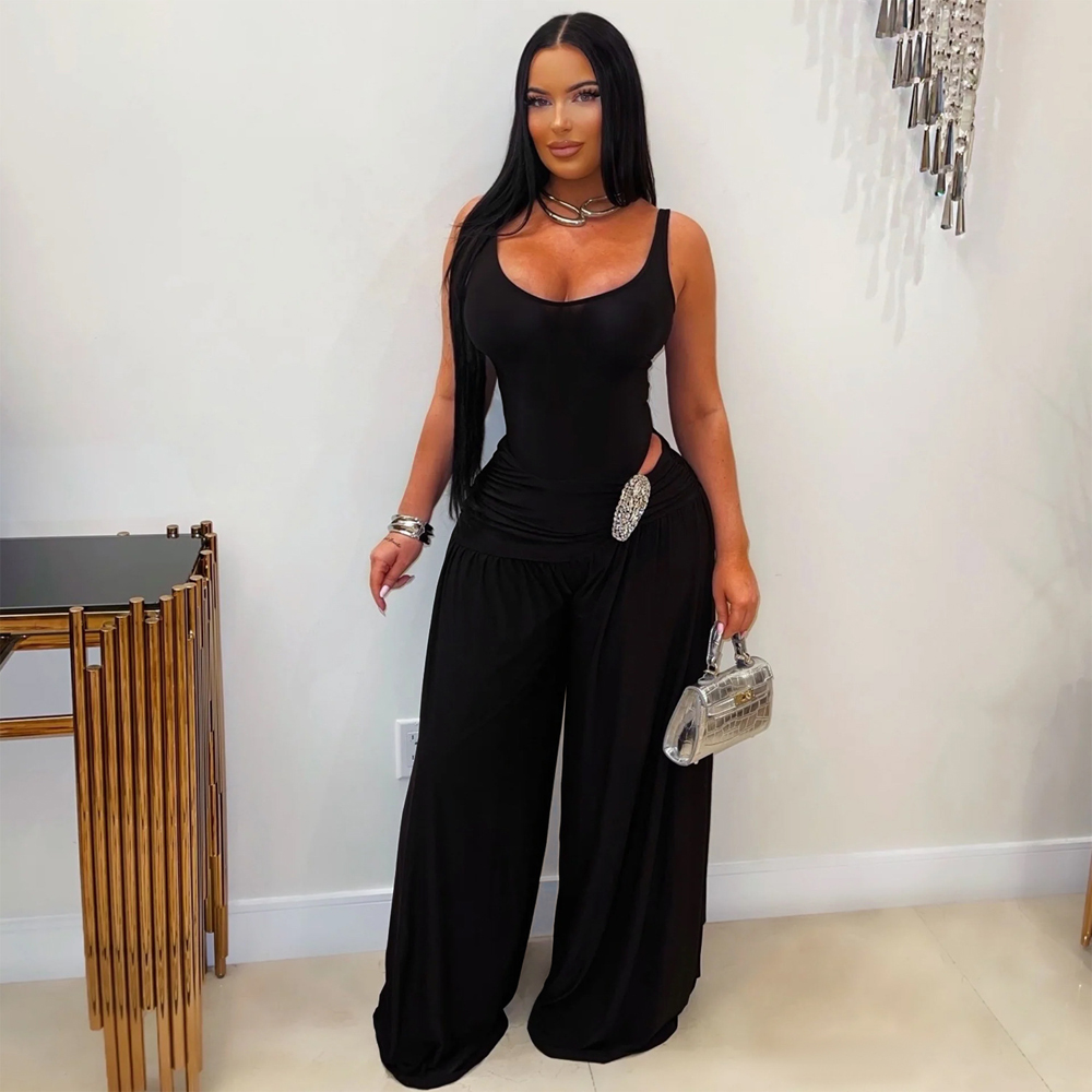 Solid Color 2 Piece Woman Set  - đánh giá và giá Palazzo Pant Wide