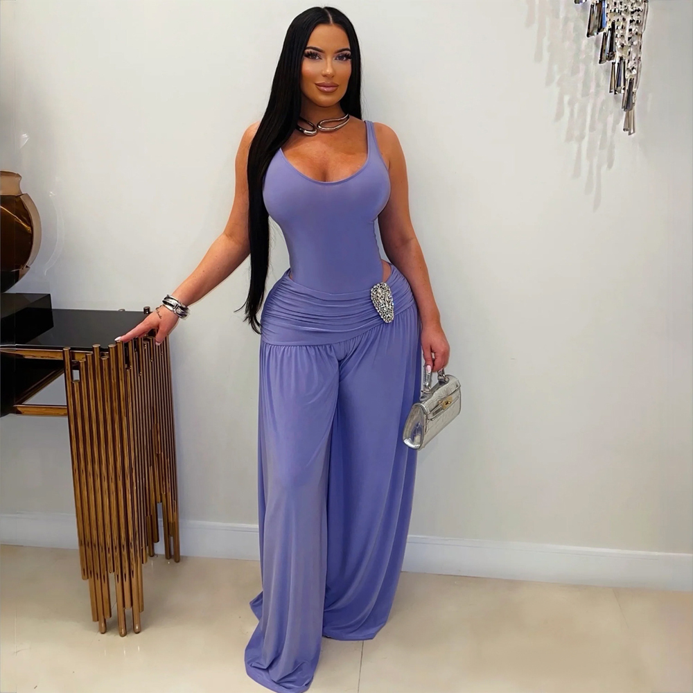 Solid Color 2 Piece Woman Set  - đánh giá và giá Palazzo Pant Wide