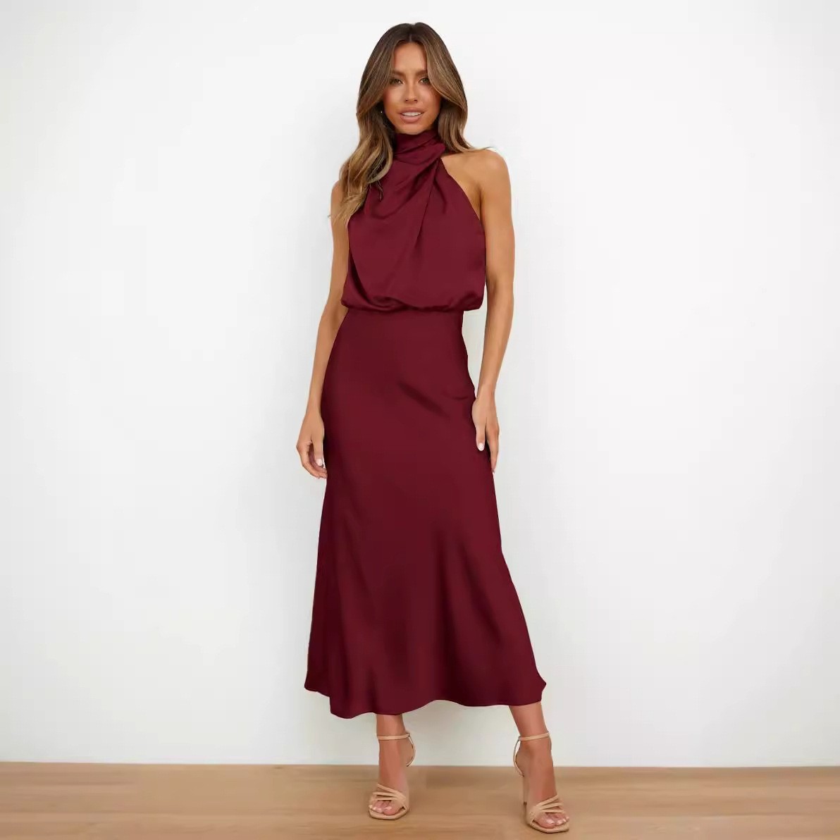 Satin Dress Sleeveless Halter  - đánh giá và giá Halter Neck Top