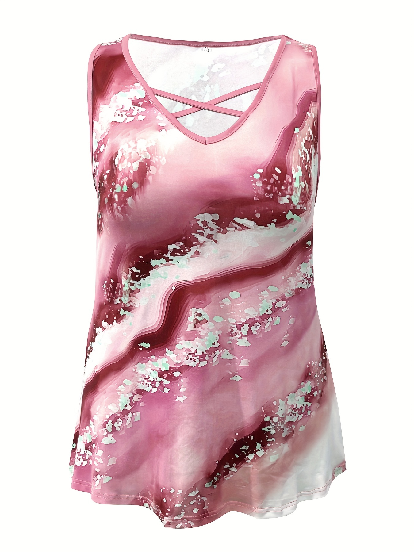 Plus Size Marble Print Tank To - đánh giá và giá Halter Neck Top